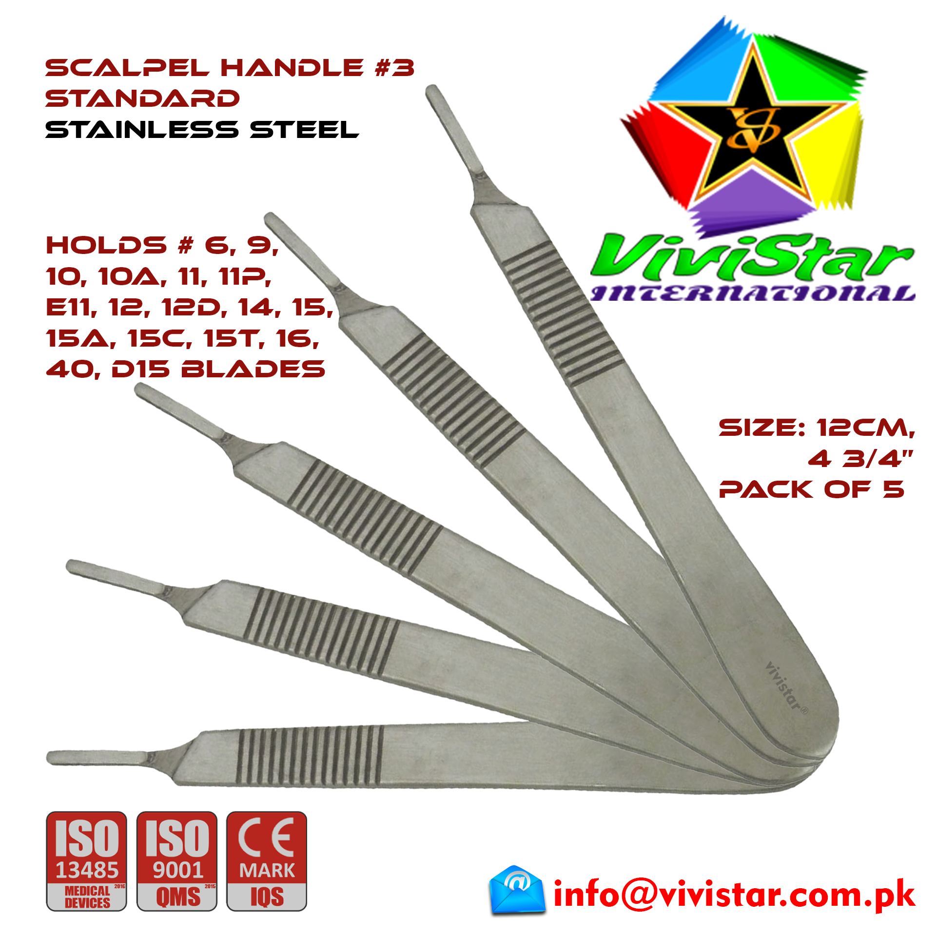 Scalpel Handle #3 BP Surgical Knife Special EMI EMS dissection Cuts skin Surgical tissue Abdominal Cardiovascular General Surgery Orthopedic Pack of 5