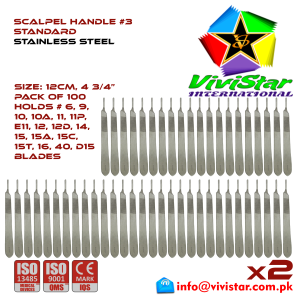 Scalpel Handle #3 BP Surgical Knife Special EMI EMS dissection Cuts skin Surgical tissue Abdominal Cardiovascular General Surgery Orthopedic Pack of 100 Hundred
