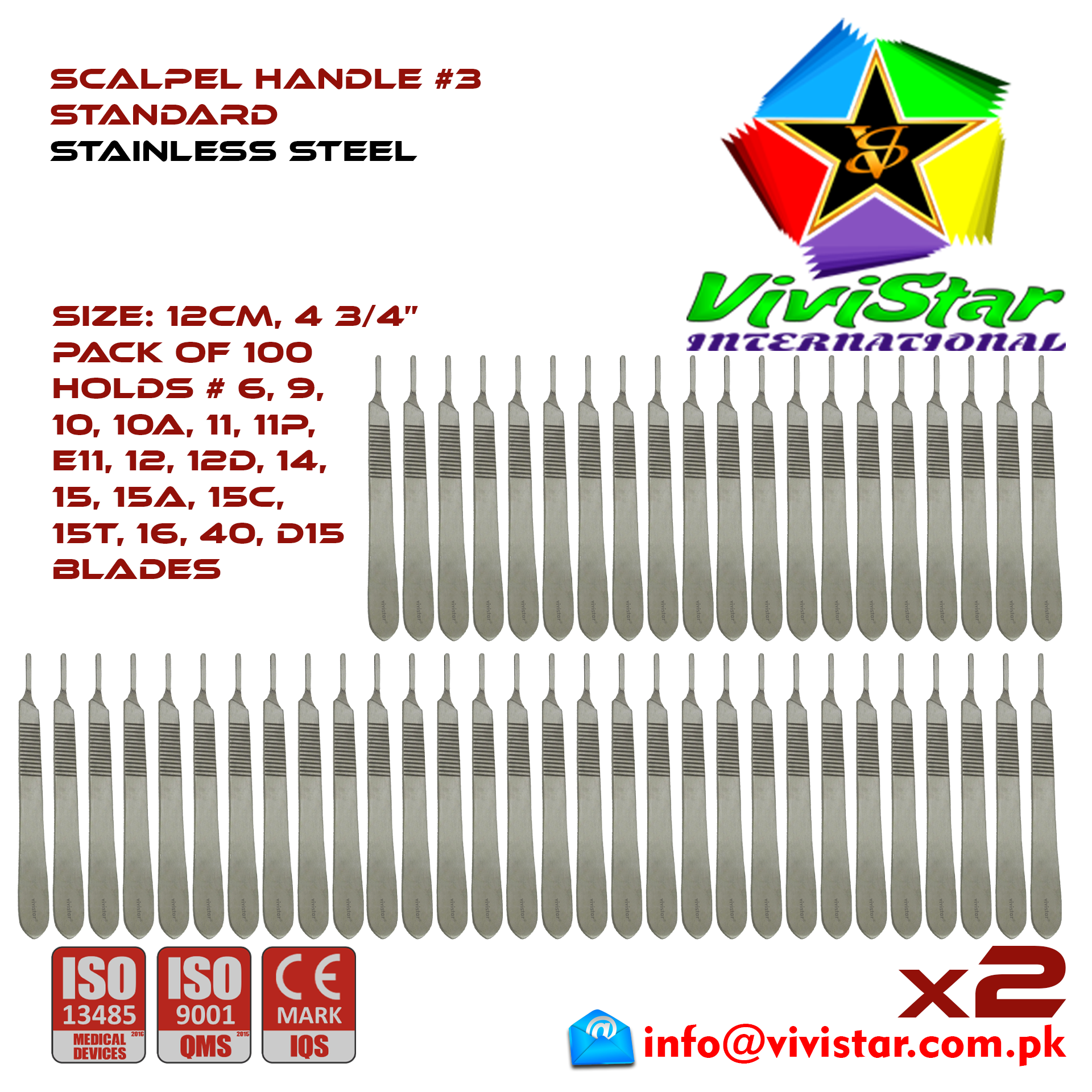 Scalpel Handle #3 BP Surgical Knife Special EMI EMS dissection Cuts skin Surgical tissue Abdominal Cardiovascular General Surgery Orthopedic Pack of 100 Hundred