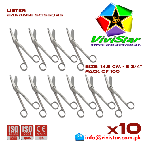 101 - Lister Bandage Scissor EMI EMS dissection Cuts Surgical bandages plasters sutures 14-5 cm 5-45 inch Cardiovascular General Surgery Orthopedic Pack of 100 Hundred Lister Bandage Scissor EMI EMS dissection Cuts Surgical bandages plasters sutures 14-5 cm 5-45 inch Cardiovascular General Surgery Orthopedic Pack of 100 Hundred