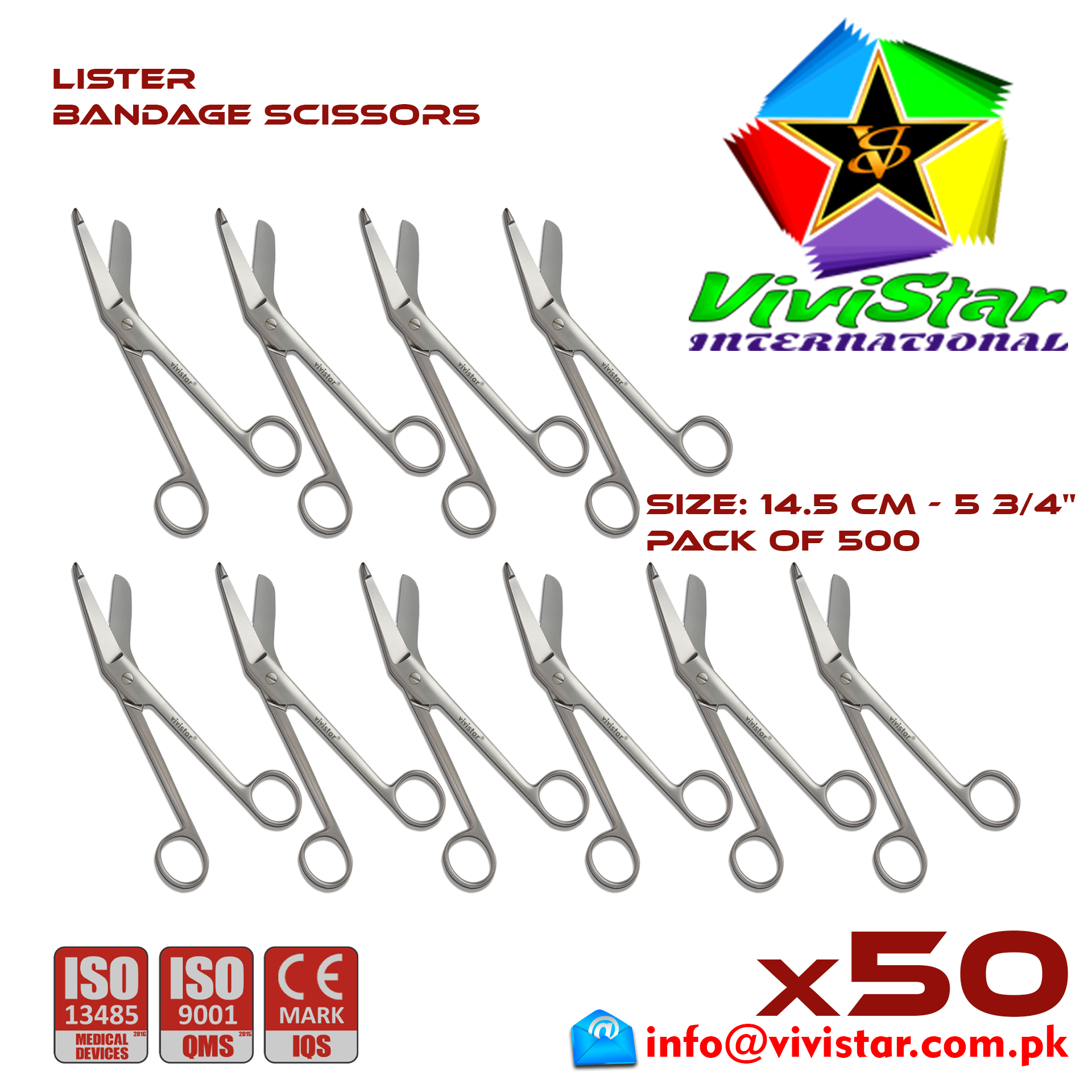 Lister Bandage Scissor EMI EMS dissection Cuts Surgical bandages plasters sutures 14-5 cm 5-45 inch Cardiovascular General Surgery Orthopedic Pack of 500 Hundred