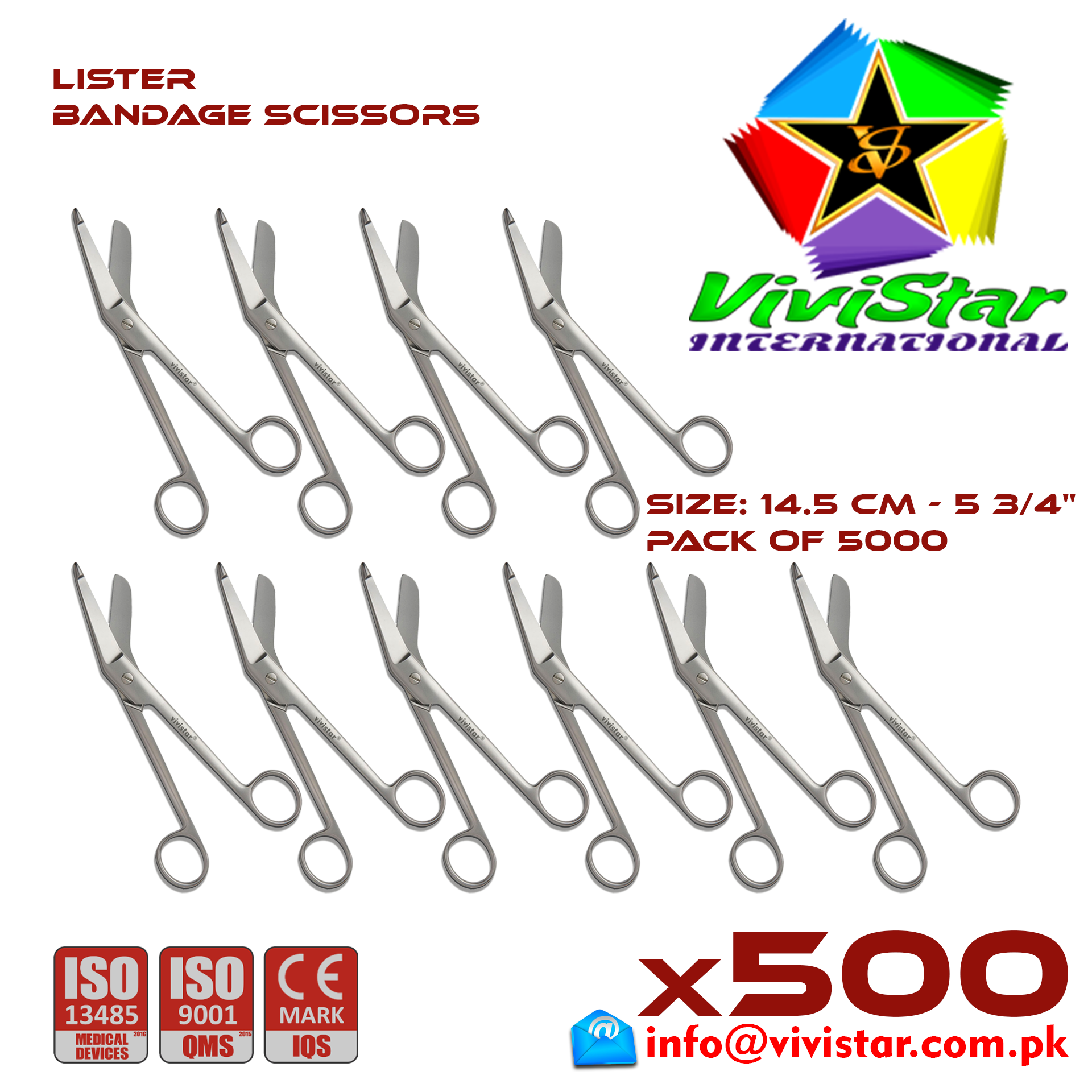 Lister Bandage Scissor EMI EMS dissection Cuts Surgical bandages plasters sutures 14-5 cm 5-45 inch Cardiovascular General Surgery Orthopedic Pack of 5000 Thousand
