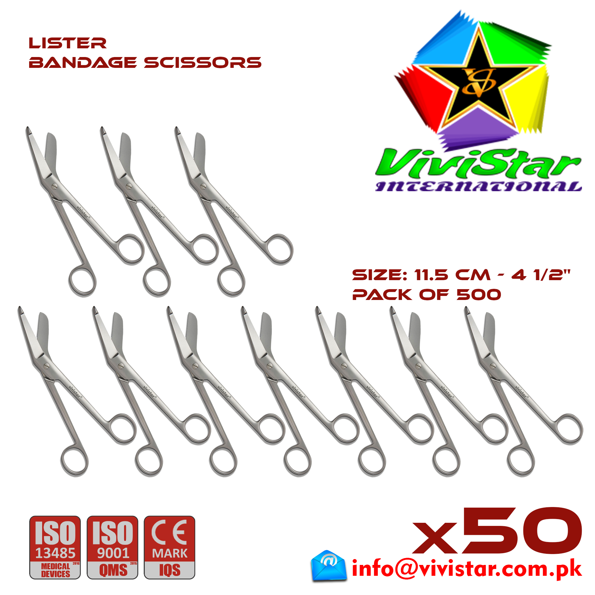 Lister Bandage Scissor EMI EMS dissection Cuts Surgical bandages plasters sutures 11-5 cm 4 inch Cardiovascular General Surgery Orthopedic Pack of 500 Hundred