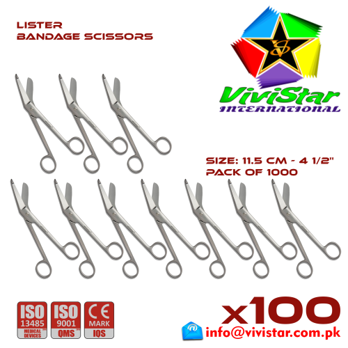 Lister Bandage Scissor EMI EMS dissection Cuts Surgical bandages plasters sutures 11-5 cm 4 inch Cardiovascular General Surgery Orthopedic Pack of 1000 Thousand