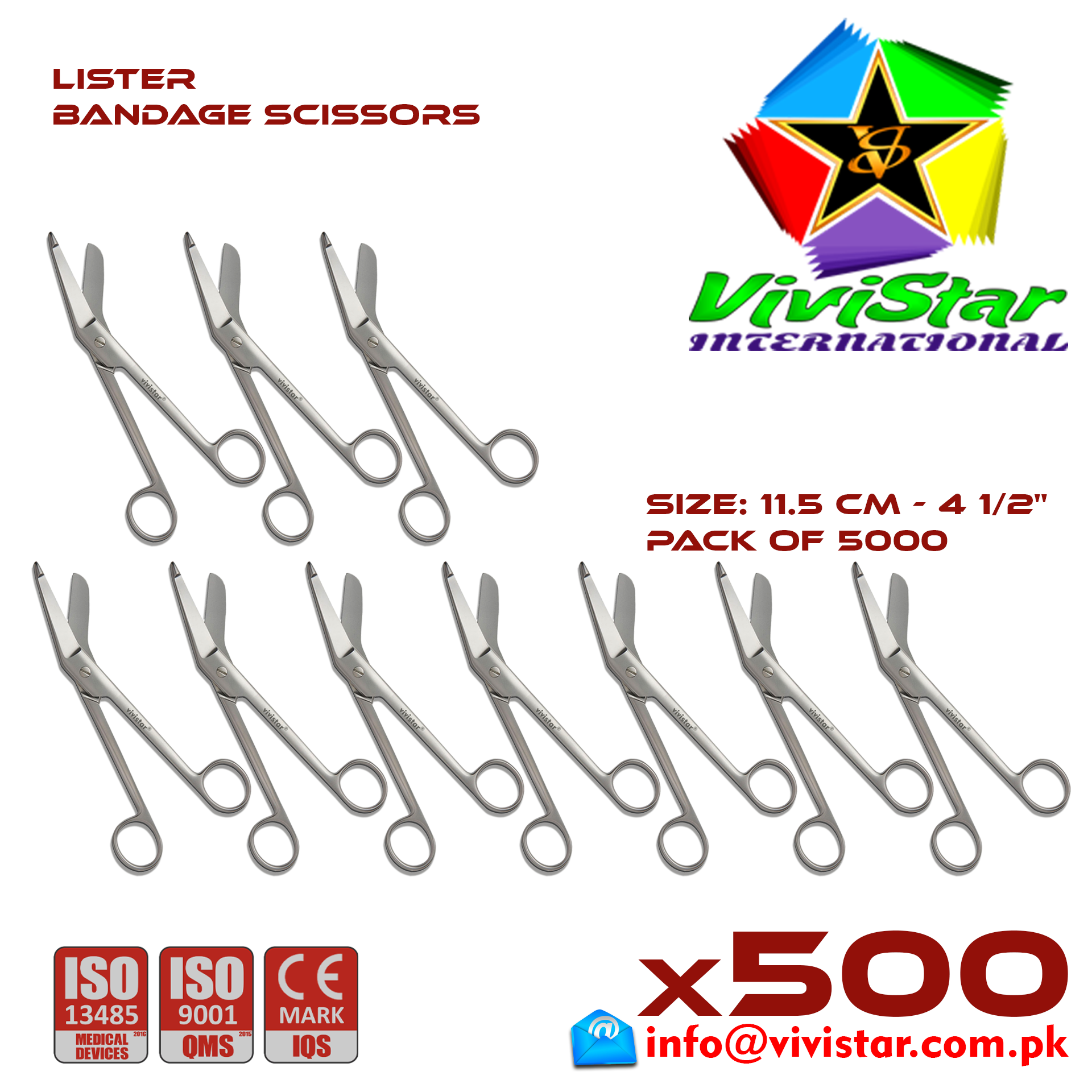 Lister Bandage Scissor EMI EMS dissection Cuts Surgical bandages plasters sutures 11-5 cm 4 inch Cardiovascular General Surgery Orthopedic Pack of 5000 Thousand