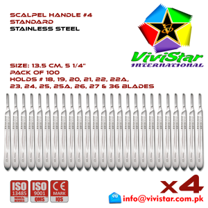 Scalpel Handle #4 BP Surgical Knife Special EMI EMS dissection Cuts skin Surgical tissue Abdominal Cardiovascular General Surgery Orthopedic Pack of 100 Hundred