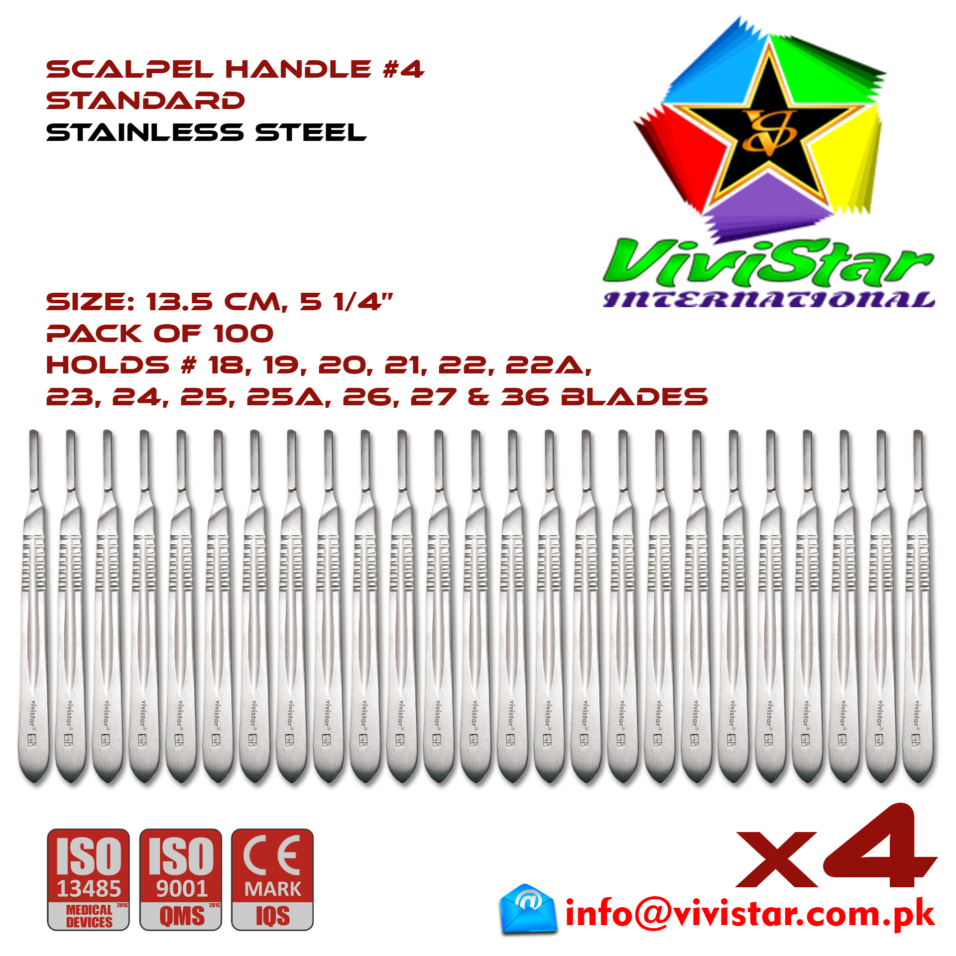 Scalpel Handle #4 BP Surgical Knife Special EMI EMS dissection Cuts skin Surgical tissue Abdominal Cardiovascular General Surgery Orthopedic Pack of 100 Hundred