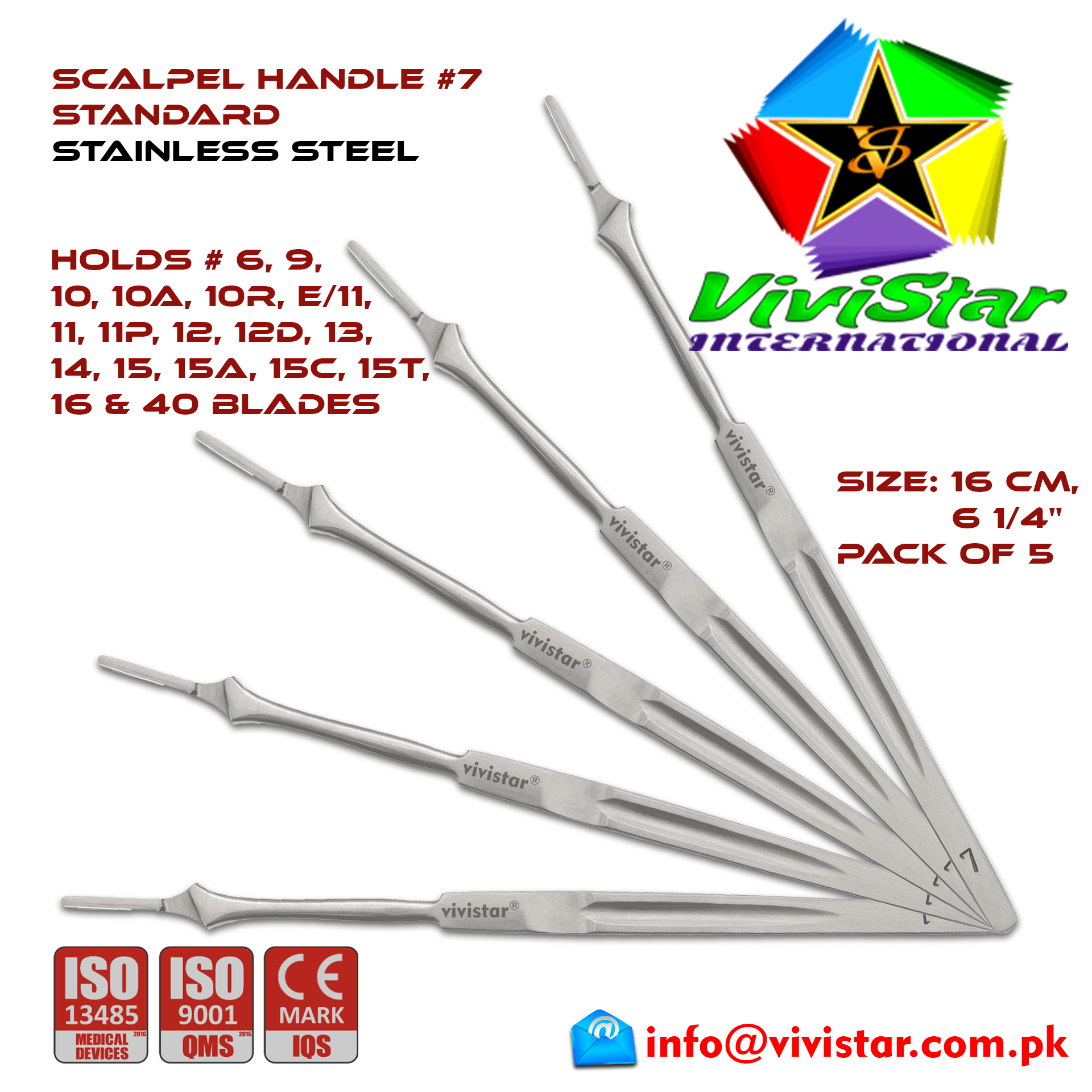 Scalpel Handle #7 BP Surgical Knife Special EMI EMS dissection Cuts skin Surgical tissue Abdominal Cardiovascular General Surgery Orthopedic Pack of 5 Five