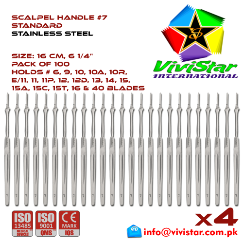19 - Scalpel Handle #7 BP Surgical Knife Special EMI EMS dissection Cuts skin Surgical tissue Abdominal Cardiovascular General Surgery Orthopedic Pack of 100 Hundred Scalpel Handle #7 BP Surgical Knife Special EMI EMS dissection Cuts skin Surgical tissue Abdominal Cardiovascular General Surgery Orthopedic Pack of 100 Hundred