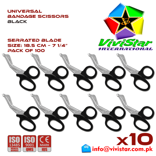 30 - Universal Bandage Scissors 7-25 (Black) Shears Heavy Duty EMT EMS Utility Trauma Set First Aid Stainless Steel Blades and Plastic Handles Paramedic Nursing Tools Pack of 100 Hundred Universal Bandage Scissors 7-25 (Black) Shears Heavy Duty EMT EMS Utility Trauma Set First Aid Stainless Steel Blades and Plastic Handles Paramedic Nursing Tools Pack of 100 Hundred