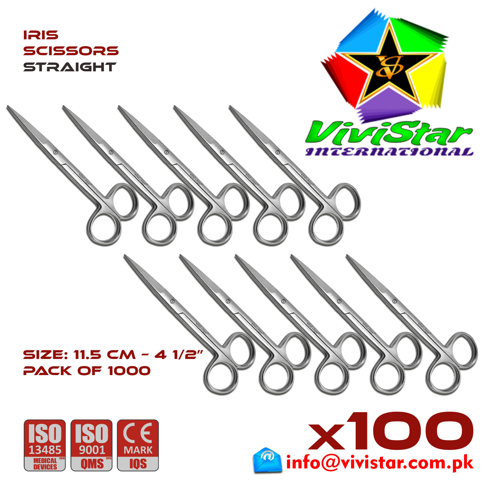 IRIS SCISSORS - Straight 11-5 cm 4-50 inch Cardiovascular ENT General Surgery Gynecology Obstetrics Neurosurgery Spine Orthopedic Plastic Surgery Urology Pack of 1000 Thousand