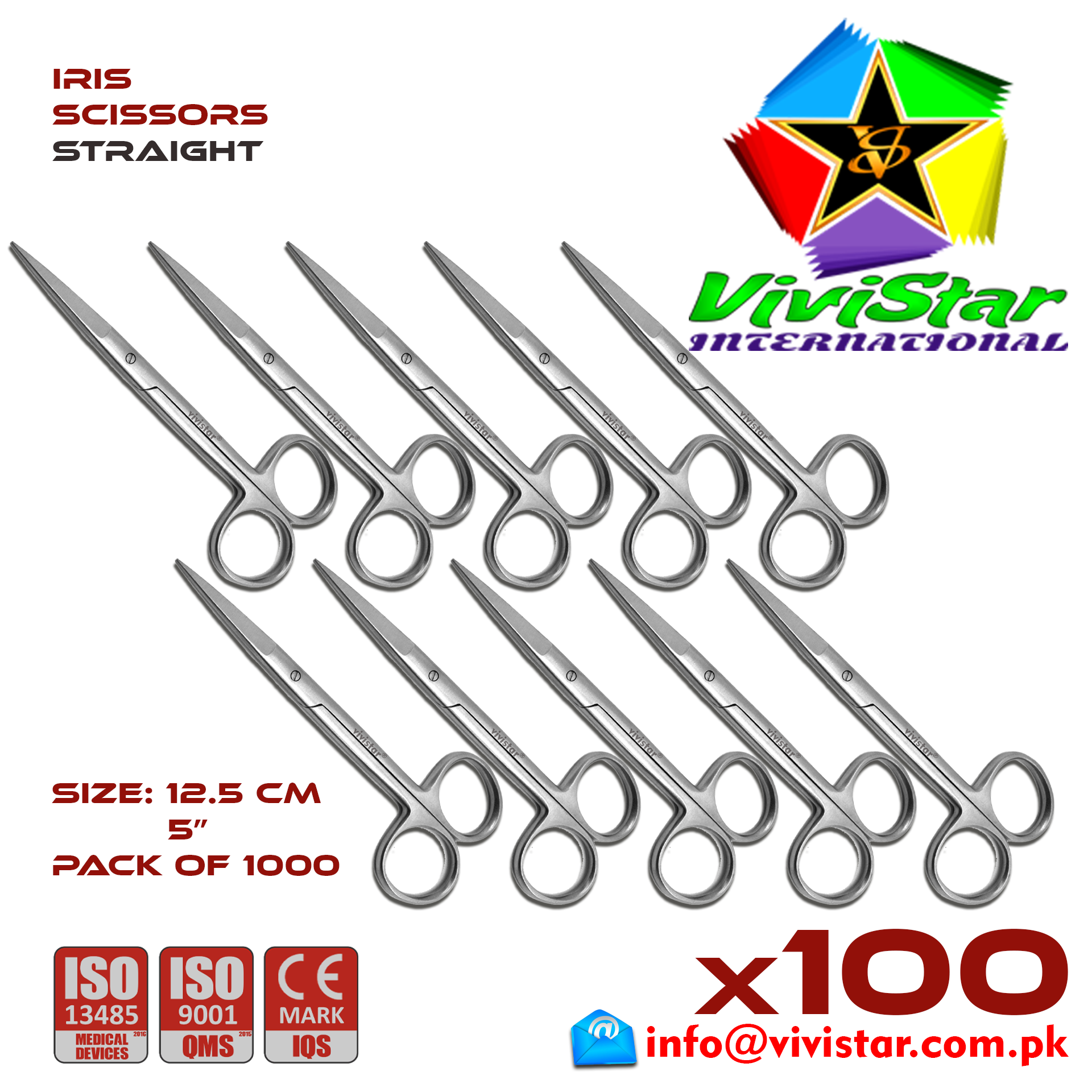 IRIS SCISSORS - Straight 12-5 cm 5 inch Cardiovascular ENT General Surgery Gynecology Obstetrics Neurosurgery Spine Orthopedic Plastic Surgery Urology Pack of 1000 Thousand
