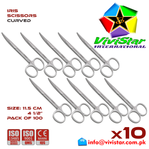IRIS SCISSORS - Curved 11-5 cm 4-50 inch Cardiovascular ENT General Surgery Gynecology Obstetrics Neurosurgery Spine Orthopedic Plastic Surgery Urology Pack of 100 Hundred