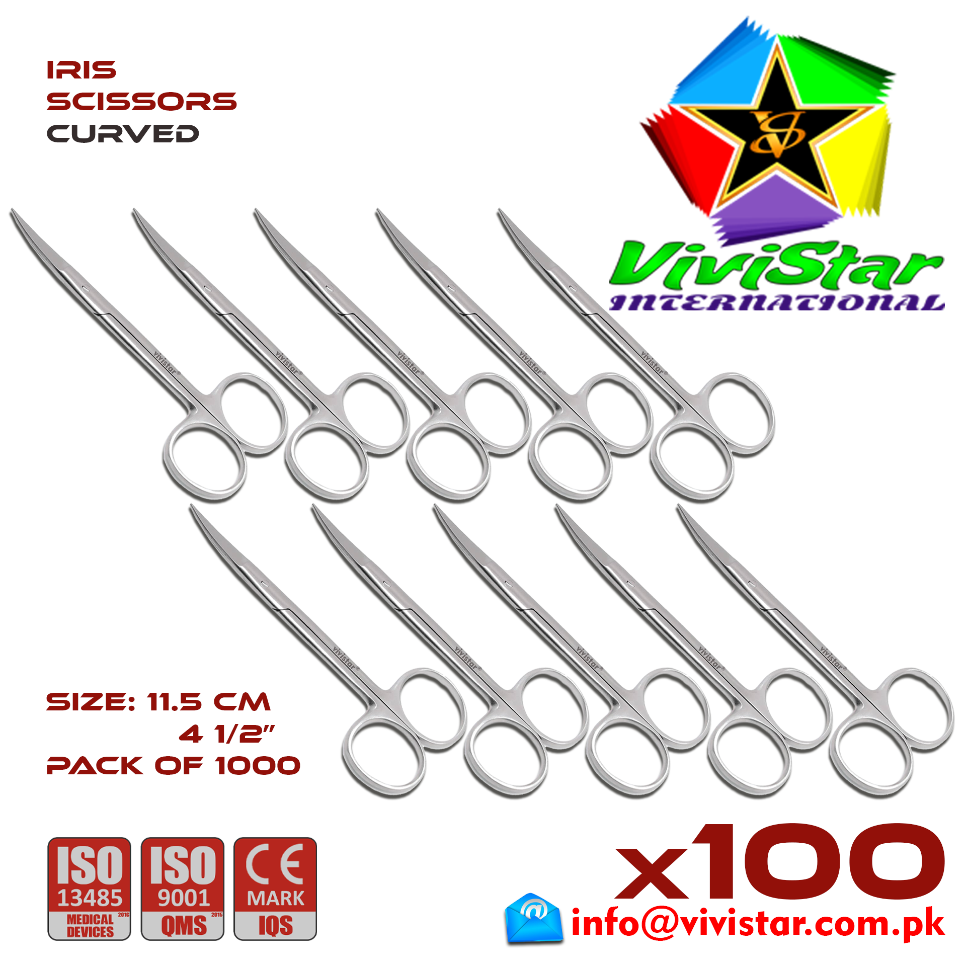 IRIS SCISSORS - Curved 11-5 cm 4-50 inch Cardiovascular ENT General Surgery Gynecology Obstetrics Neurosurgery Spine Orthopedic Plastic Surgery Urology Pack of 1000 Thousand