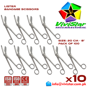 Lister Bandage Scissor EMI EMS dissection Cuts Surgical bandages plasters sutures 20 cm 8 inch Cardiovascular General Surgery Orthopedic Pack of 100 Hundred