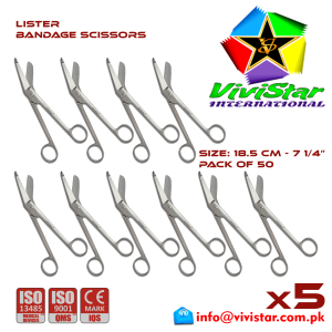 Lister Bandage Scissor EMI EMS dissection Cuts Surgical bandages plasters sutures 18-5 cm 7-25 inch Cardiovascular General Surgery Orthopedic Pack of 50 Fifty
