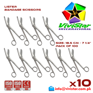 Lister Bandage Scissor EMI EMS dissection Cuts Surgical bandages plasters sutures 18-5 cm 7-25 inch Cardiovascular General Surgery Orthopedic Pack of 100 Hundred