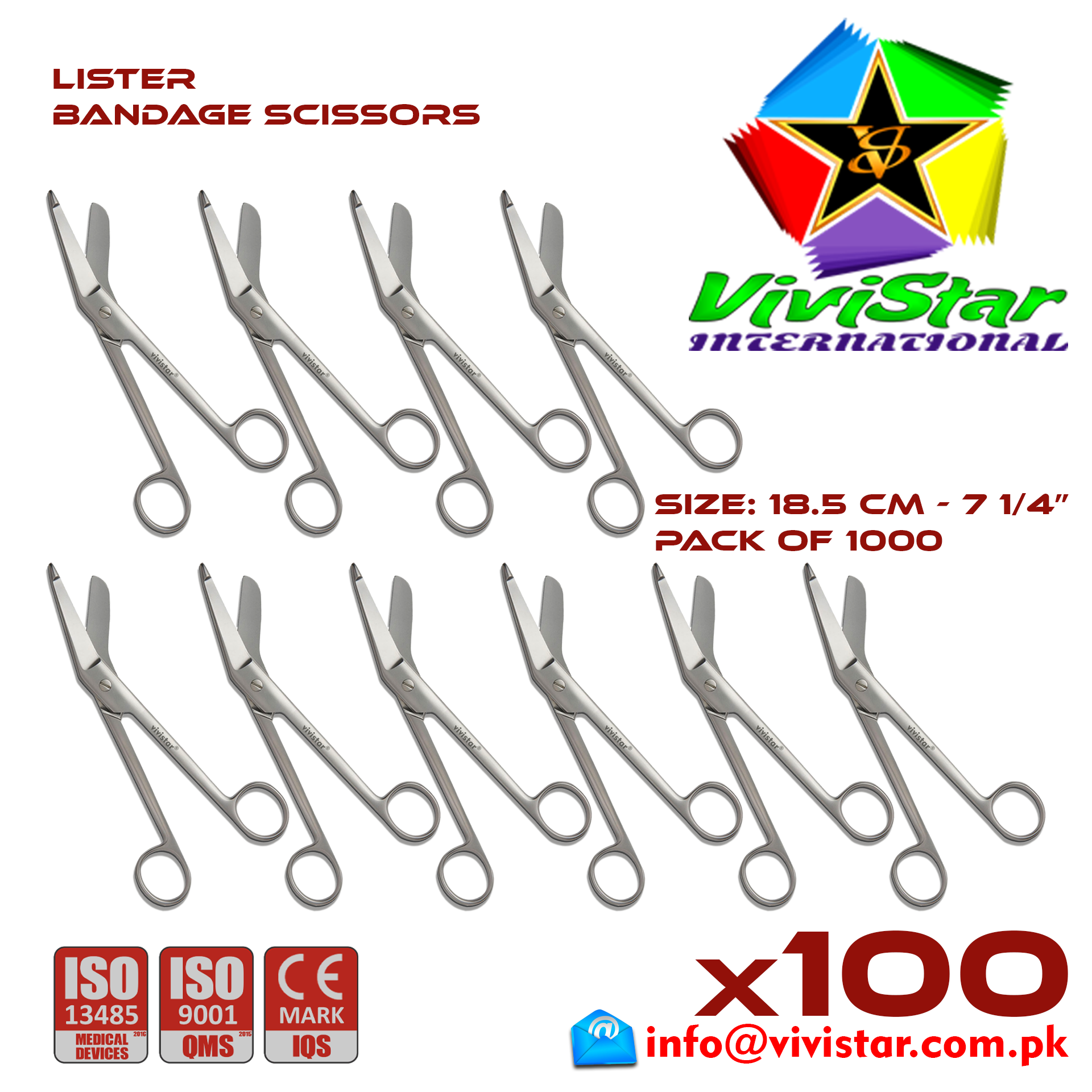 Lister Bandage Scissor EMI EMS dissection Cuts Surgical bandages plasters sutures 18-5 cm 7-25 inch Cardiovascular General Surgery Orthopedic Pack of 1000 Thousand