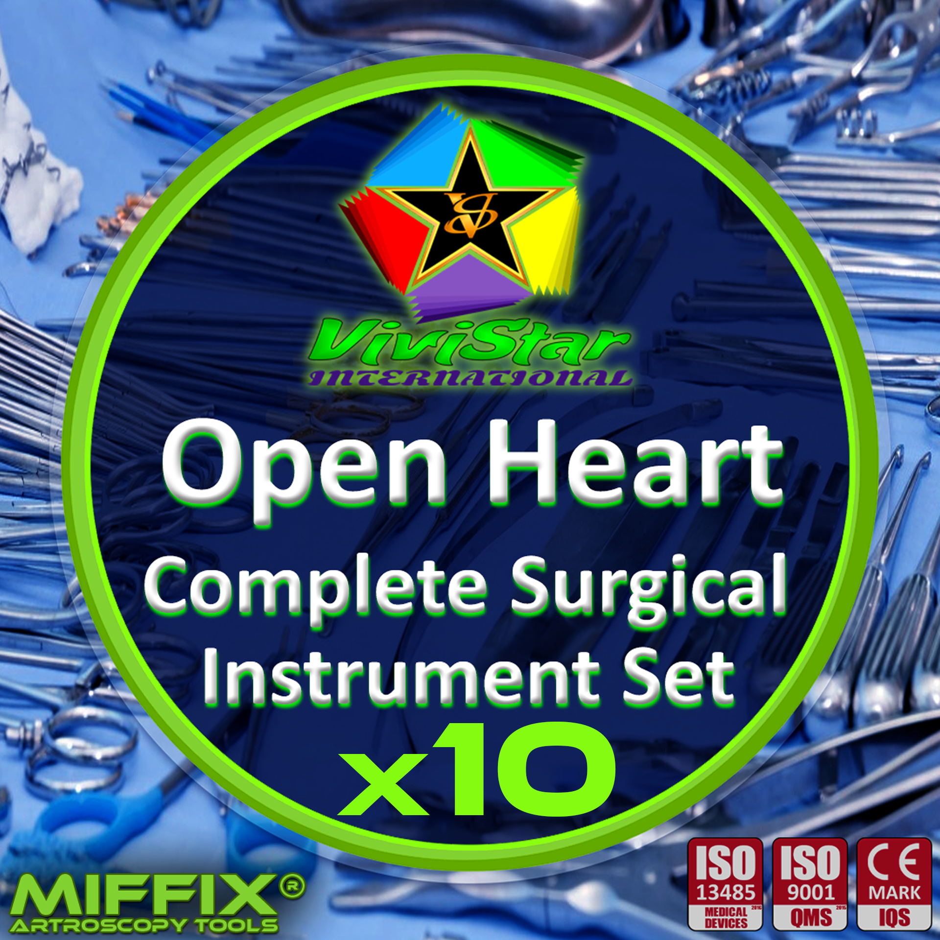 Open Heart Complete Surgical Instrument Set Cardiovascular General Surgery MIFFIX Pack of 10