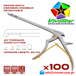 Ferris-Smith Kerrison Rongeur Detachable DOWN Punch 40 degree 1 - 5 mm 20 cm 8 inch working length neurosurgical intracranial bone cuts ENT handle Neurosurgery Spine Orthopedic Pack of 100