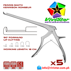 Ferris-Smith Kerrison Rongeur up Punch 90 degree 1 - 5 mm 18 cm 7 inch working length neurosurgical intracranial bone cuts Neurosurgery Spine Orthopedic Pack of 5