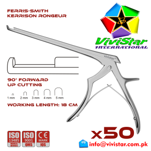 Ferris-Smith Kerrison Rongeur up Punch 90 degree 1 - 5 mm 18 cm 7 inch working length neurosurgical intracranial bone cuts Neurosurgery Spine Orthopedic Pack of 50