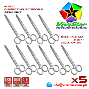 Mayo Dissecting Scissor - Straight 14 cm 5 inch Cardiovascular ENT General Surgery Gynecology Obstetrics Neurosurgery Spine Orthopedic Plastic Surgery Urology Pack of 50