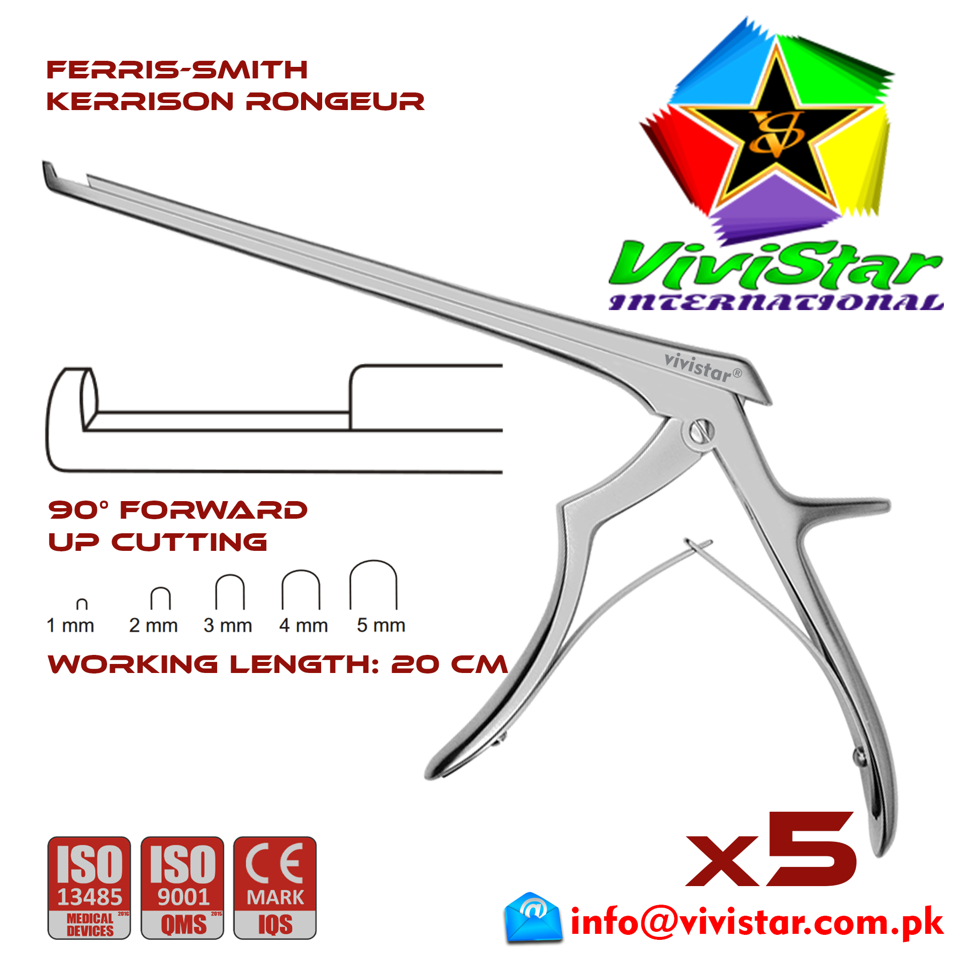 Ferris-Smith Kerrison Rongeur up Punch 90 degree 1 - 5 mm 20 cm 8 inch working length neurosurgical intracranial bone cuts Neurosurgery Spine Orthopedic Pack of 5