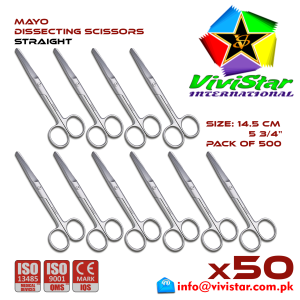 Mayo Dissecting Scissor - Straight 14 cm 5 inch Cardiovascular ENT General Surgery Gynecology Obstetrics Neurosurgery Spine Orthopedic Plastic Surgery Urology Pack of 500 Hundred
