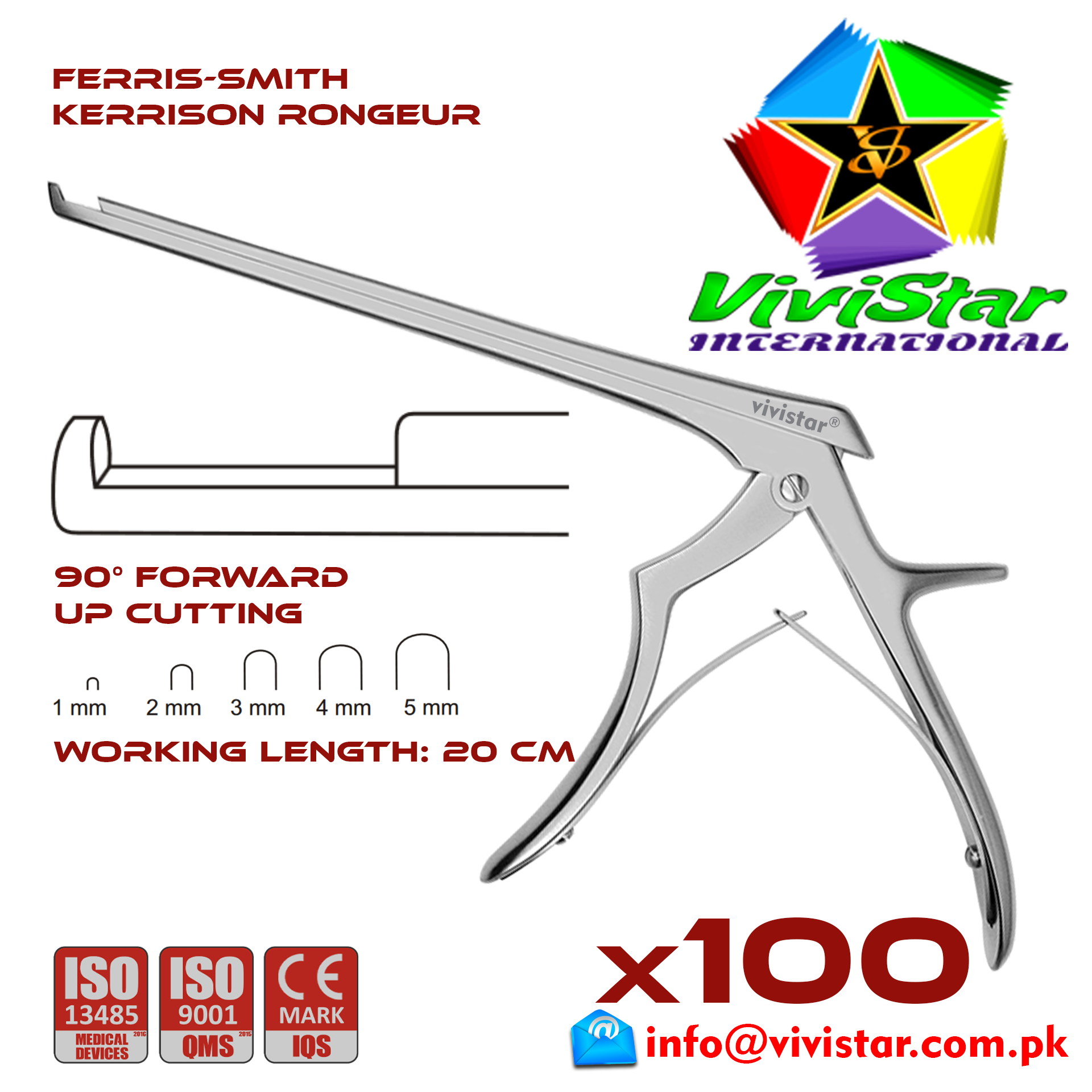 Ferris-Smith Kerrison Rongeur up Punch 90 degree 1 - 5 mm 20 cm 8 inch working length neurosurgical intracranial bone cuts Neurosurgery Spine Orthopedic Pack of 100