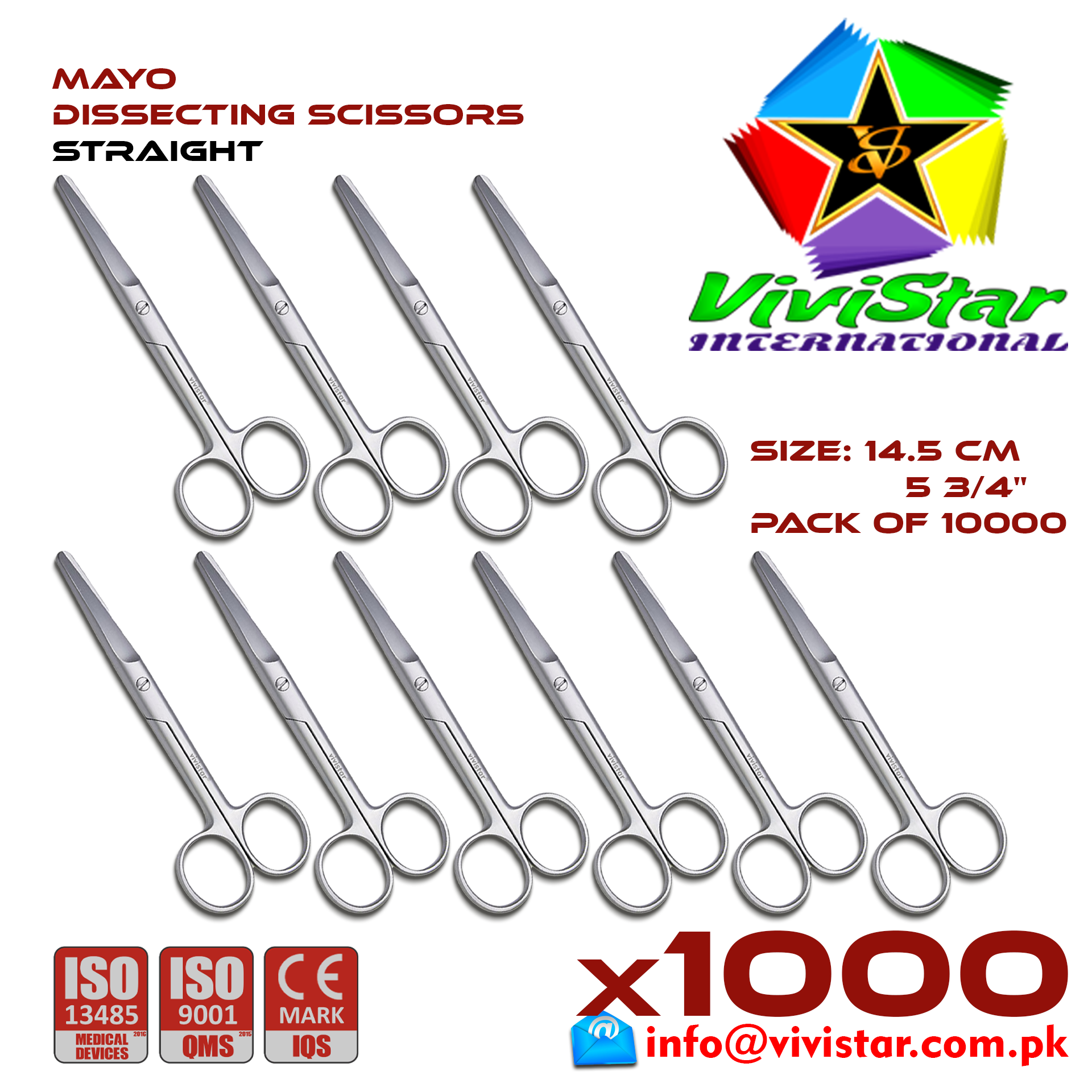 Mayo Dissecting Scissor - Straight 14 cm 5 inch Cardiovascular ENT General Surgery Gynecology Obstetrics Neurosurgery Spine Orthopedic Plastic Surgery Urology Pack of 10000 Thousands
