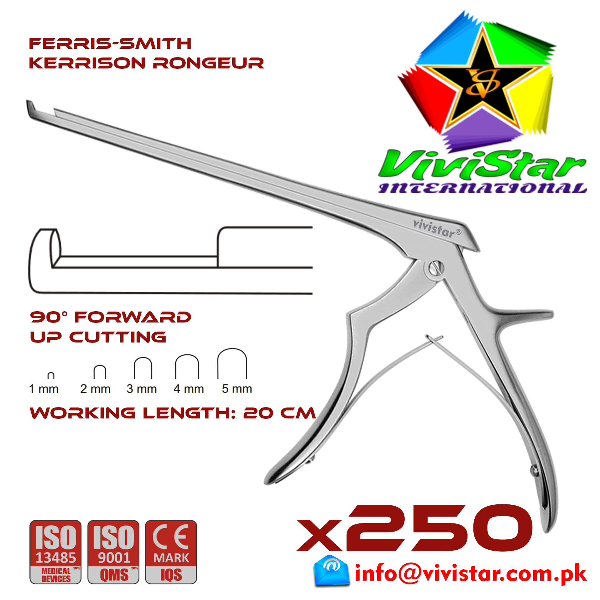 Ferris-Smith Kerrison Rongeur up Punch 90 degree 1 - 5 mm 20 cm 8 inch working length neurosurgical intracranial bone cuts Neurosurgery Spine Orthopedic Pack of 250