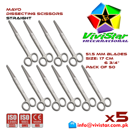118 - Mayo Dissecting Scissor - Straight 17 cm 6 inch Cardiovascular General Surgery Gynecology Obstetrics Neurosurgery Spine Orthopedic Plastic Surgery Urology Pack of 50 Fifty Mayo Dissecting Scissor - Straight 17 cm 6 inch Cardiovascular General Surgery Gynecology Obstetrics Neurosurgery Spine Orthopedic Plastic Surgery Urology Pack of 50 Fifty
