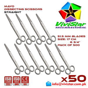 Mayo Dissecting Scissor - Straight 17 cm 6 inch Cardiovascular General Surgery Gynecology Obstetrics Neurosurgery Spine Orthopedic Plastic Surgery Urology Pack of 500 Hundred