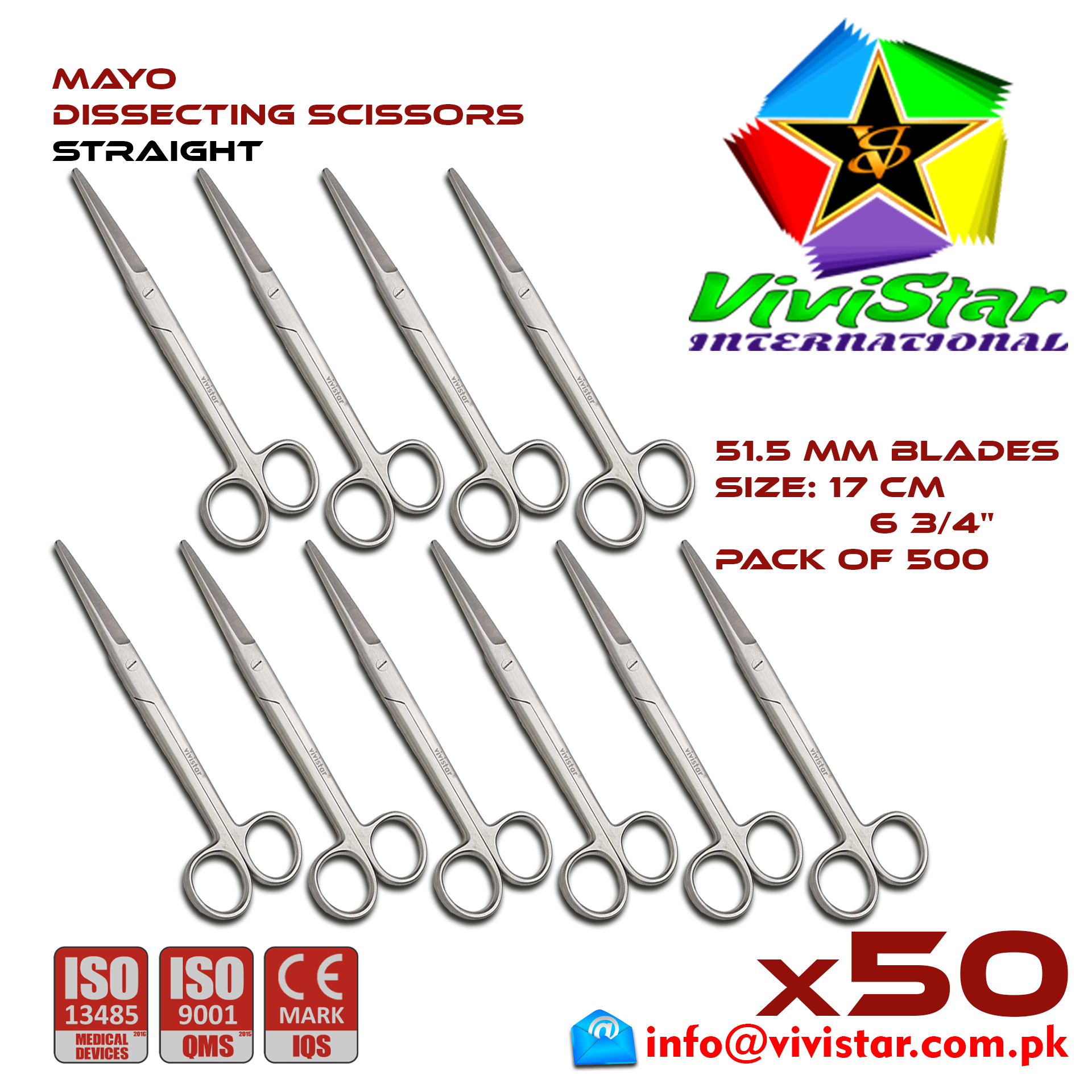 Mayo Dissecting Scissor - Straight 17 cm 6 inch Cardiovascular General Surgery Gynecology Obstetrics Neurosurgery Spine Orthopedic Plastic Surgery Urology Pack of 500 Hundred