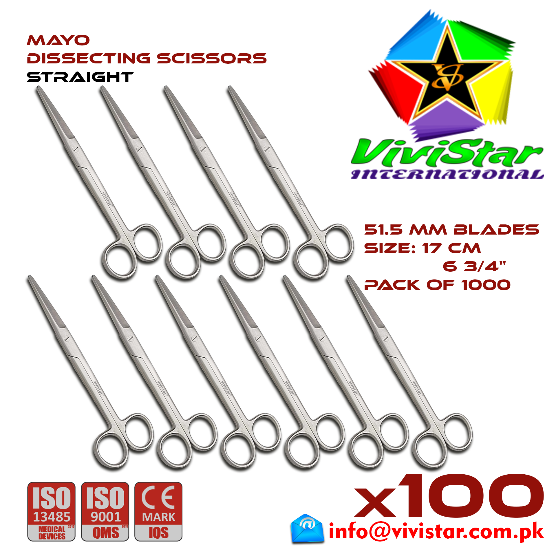 Mayo Dissecting Scissor - Straight 17 cm 6 inch Cardiovascular General Surgery Gynecology Obstetrics Neurosurgery Spine Orthopedic Plastic Surgery Urology Pack of 1000 Thousand