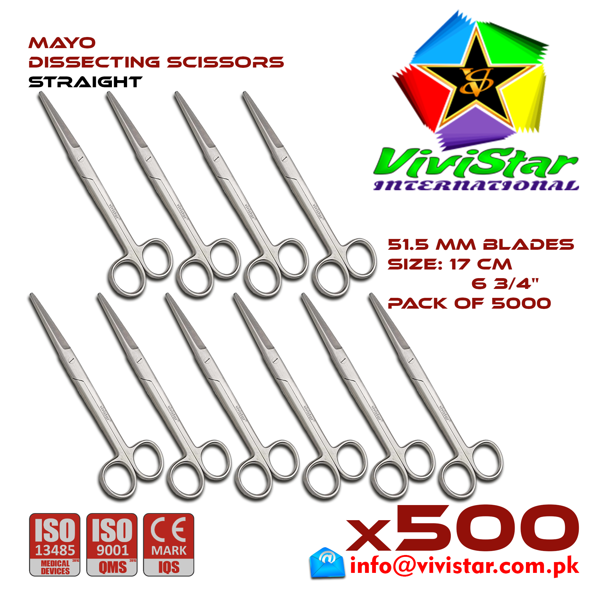 Mayo Dissecting Scissor - Straight 17 cm 6 inch Cardiovascular General Surgery Gynecology Obstetrics Neurosurgery Spine Orthopedic Plastic Surgery Urology Pack of 5000 Thousand