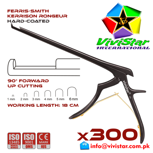 Ferris-Smith Kerrison Rongeur Hard Coated up Punch 90 degree 1 - 6 mm 18 cm 7 inch working length neurosurgical intracranial Black Gold ENT handle Neurosurgery Spine Orthopedic Pack of 300
