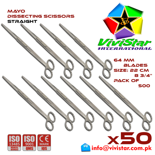 126 - Mayo Dissecting Scissor - Straight 22 cm 8 inch Cardiovascular ENT General Surgery Gynecology Obstetrics Neurosurgery Spine Orthopedic Plastic Surgery Urology Pack of 500 Hundred Mayo Dissecting Scissor - Straight 22 cm 8 inch Cardiovascular ENT General Surgery Gynecology Obstetrics Neurosurgery Spine Orthopedic Plastic Surgery Urology Pack of 500 Hundred