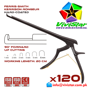 Ferris-Smith Kerrison Rongeur Hard Coated up Punch 90 degree 1 - 6 mm 20 cm 8 inch working length neurosurgical intracranial Black Gold ENT handle Neurosurgery Spine Orthopedic Pack of 120
