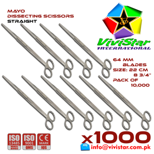 Mayo Dissecting Scissor - Straight 22 cm 8 inch Cardiovascular ENT General Surgery Gynecology Obstetrics Neurosurgery Spine Orthopedic Plastic Surgery Urology Pack of 10000 Thousand
