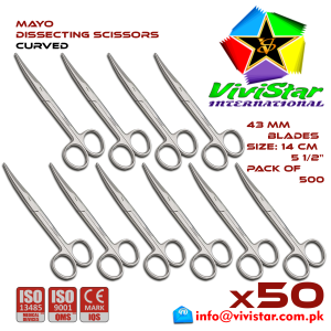 Mayo Dissecting Scissor - Curved 14 cm 5 inch Cardiovascular General Surgery Gynecology Obstetrics Neurosurgery Spine Orthopedic Plastic Surgery Urology Pack of 500 Hundred