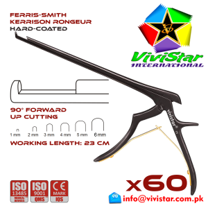 Ferris-Smith Kerrison Rongeur Hard Coated up Punch 90 degree 1 - 6 mm 23 cm 9 inch working length neurosurgical intracranial Black Gold ENT handle Neurosurgery Spine Orthopedic Pack of 60