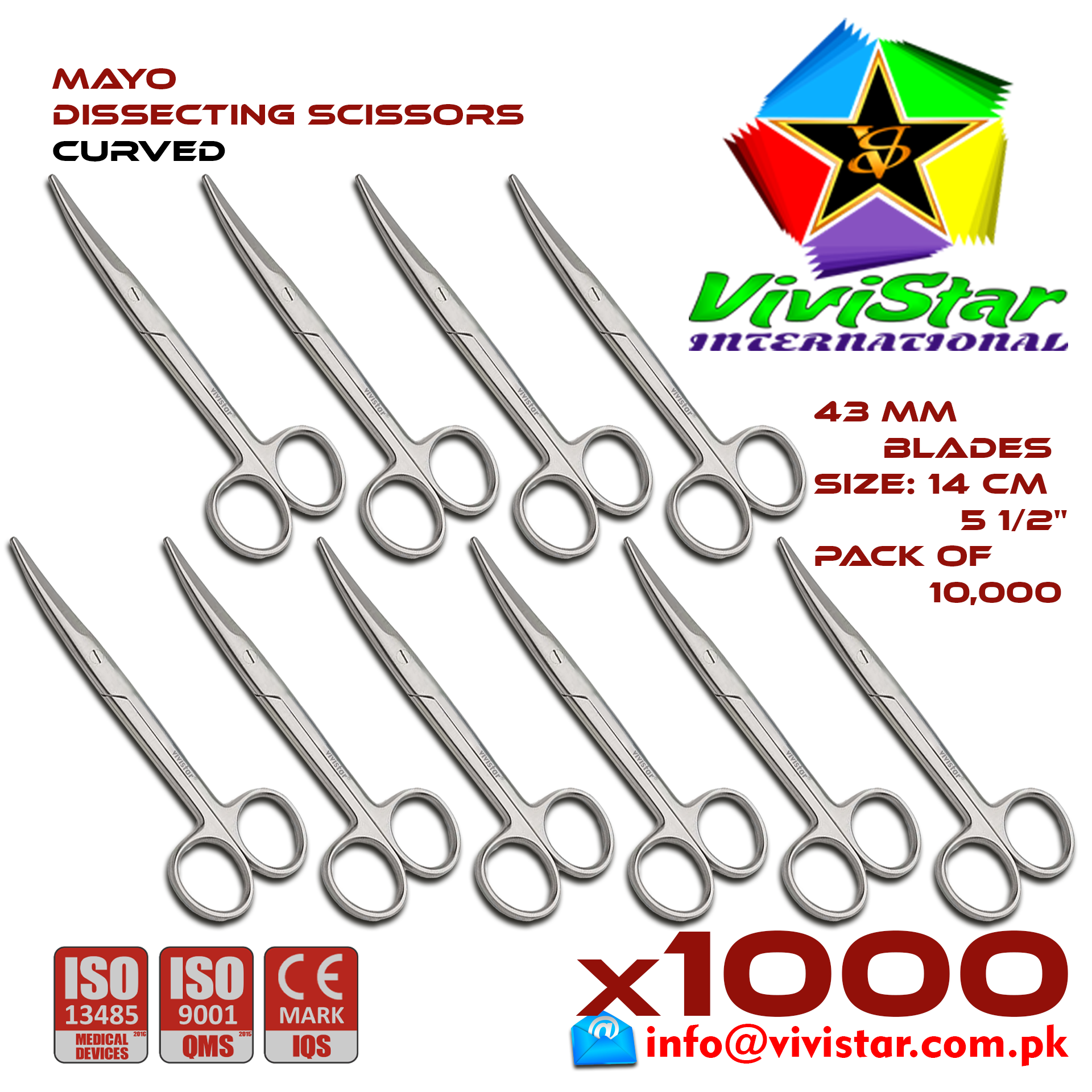 Mayo Dissecting Scissor - Curved 14 cm 5 inch Cardiovascular General Surgery Gynecology Obstetrics Neurosurgery Spine Orthopedic Plastic Surgery Urology Pack of 10000 Thousand