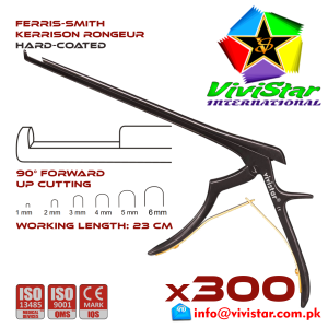 Ferris-Smith Kerrison Rongeur Hard Coated up Punch 90 degree 1 - 6 mm 23 cm 9 inch working length neurosurgical intracranial Black Gold ENT handle Neurosurgery Spine Orthopedic Pack of 300