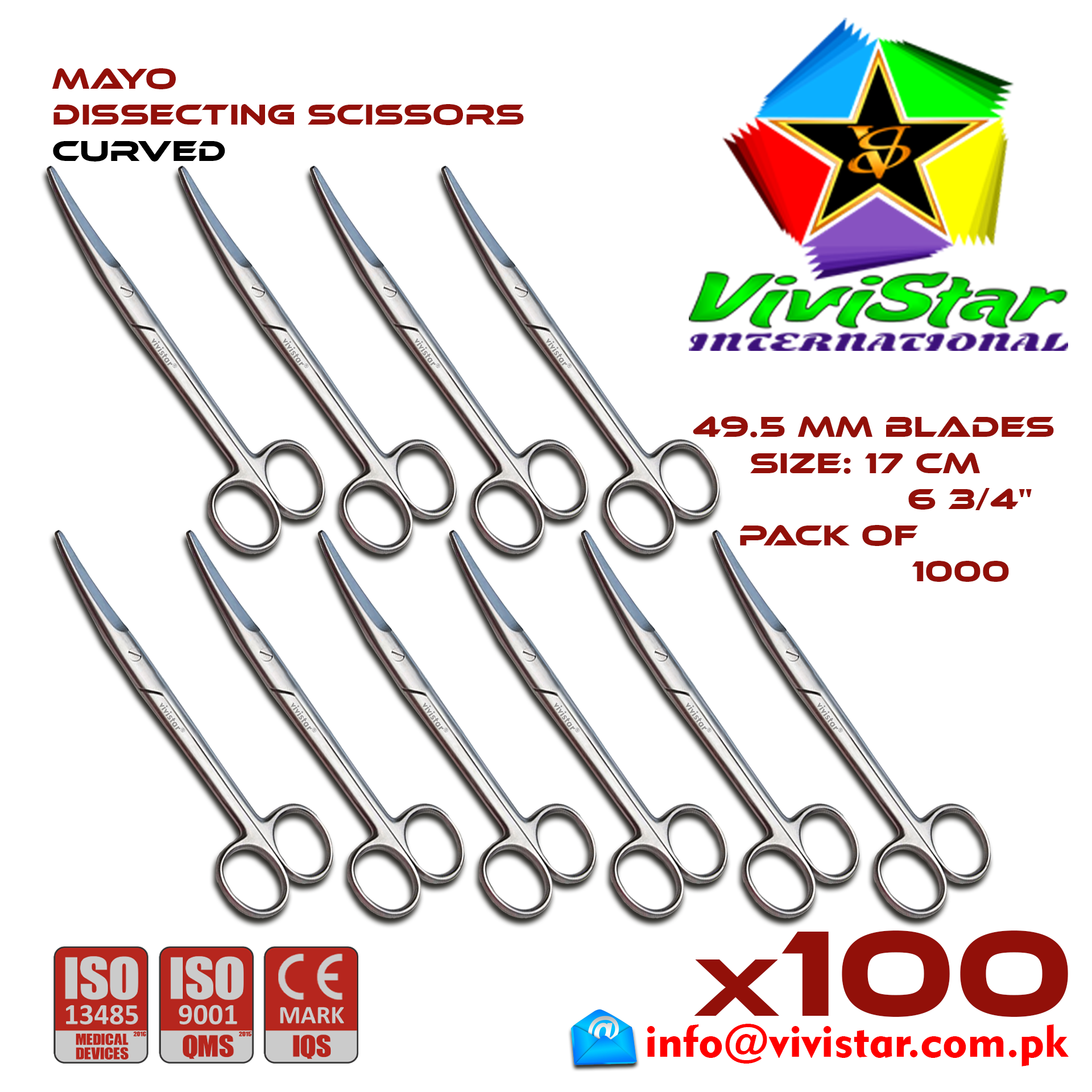 Mayo Dissecting Scissor - Curved 17 cm 6 inch Cardiovascular General Surgery Gynecology Obstetrics Neurosurgery Spine Orthopedic Plastic Surgery Urology Pack of 1000 Thousand