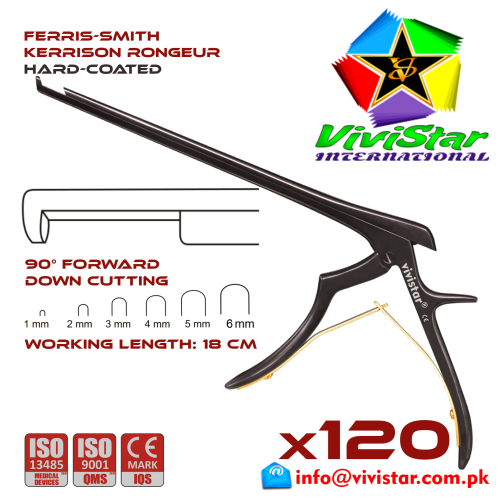 141 - Ferris-Smith Kerrison Rongeur Hard Coated Down Punch 90 degree 1 mm to 6 mm 18 cm 7 inch working length neurosurgical intracranial Black Gold ENT handle Neurosurgery Spine Orthopedic Pack of 120 Ferris-Smith Kerrison Rongeur Hard Coated Down Punch 90 degree 1 mm to 6 mm 18 cm 7 inch working length neurosurgical intracranial Black Gold ENT handle Neurosurgery Spine Orthopedic Pack of 120