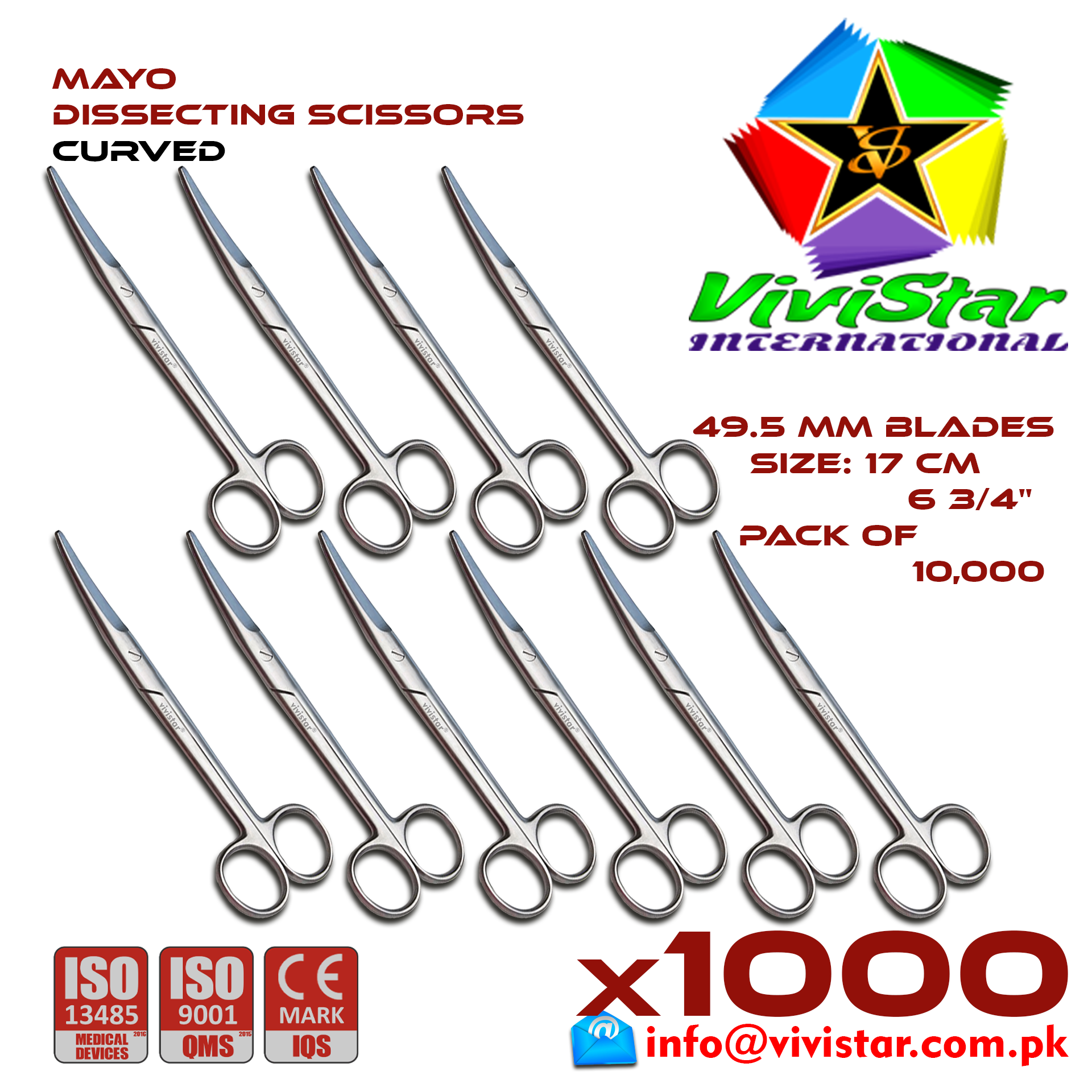 Mayo Dissecting Scissor - Curved 17 cm 6 inch Cardiovascular General Surgery Gynecology Obstetrics Neurosurgery Spine Orthopedic Plastic Surgery Urology Pack of 10000 Thousand