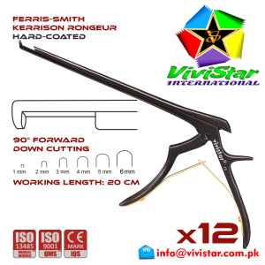 Ferris-Smith Kerrison Rongeur Hard Coated up Punch 90 degree 1 - 6 mm 23 cm 9 inch working length neurosurgical intracranial Black Gold ENT handle Neurosurgery Spine Orthopedic Pack of 12