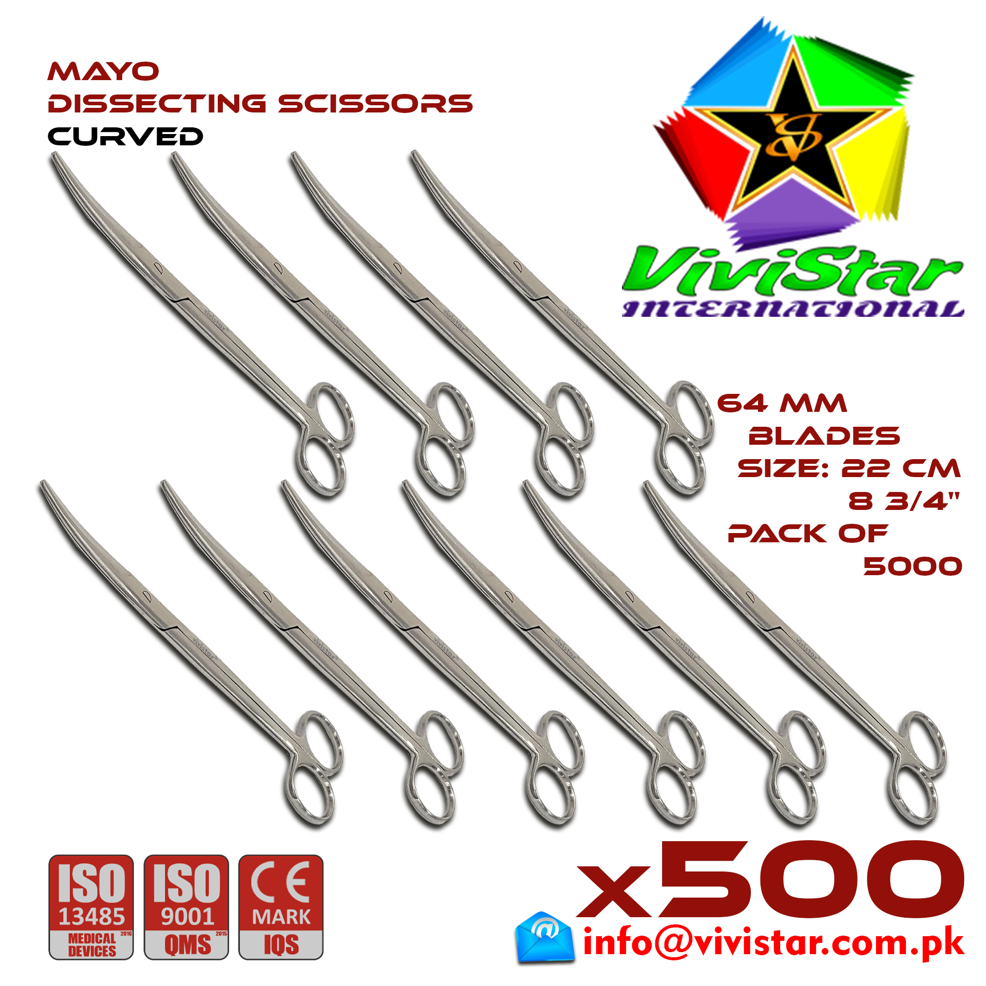 Mayo Dissecting Scissor - Curved 22 cm 8 inch Cardiovascular ENT General Surgery Gynecology Obstetrics Neurosurgery Spine Orthopedic Plastic Surgery Urology Pack of 5000 Thousand